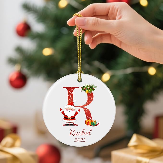 Personalized Letter Name Christmas Ornament 2025, Custom Ceramic Ornaments with Initial Name Monogram, Hanging Ornament for Xmas Tree Decorations, Gift for Family Friends