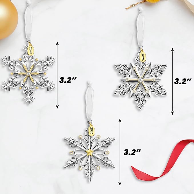 Christmas Tree Ornaments – 2025 Snowflake Hanging Pendant of Car Charm Holiday Decorative Keepsake Gift Home Decor (3 Pieces (2025))
