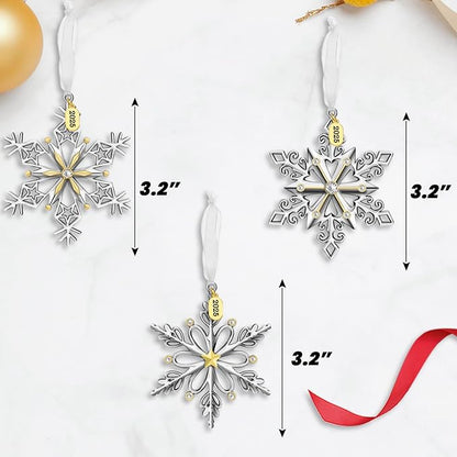 Christmas Tree Ornaments – 2025 Snowflake Hanging Pendant of Car Charm Holiday Decorative Keepsake Gift Home Decor (3 Pieces (2025))