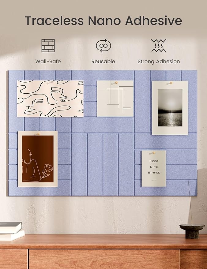 Bumusty Large Cork Board Alternative-36 x24 Felt Bulletin Board Tiles, with 30 Pushpins, 40 Adhesive Tabs, 6-Pack Slat Wall Paneling, Cork Boards for Office Push Pin Board Felt Board-Soft Periwinkle