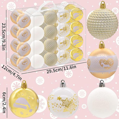 40PCS 2.36" Christmas Balls Ornaments, Plastic Christmas Tree Ornaments, Holiday Baubles, Hanging Decorations for Xmas Trees Holiday Party, Gold White Baubles