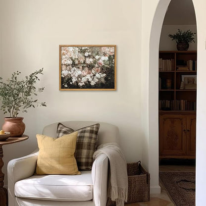 KBKBART Framed Canvas Wall Art for Living Room Bedroom Decor,Vintage Moody Floral Art Print Flower Rose Garden Canvas Painting, Rustic Bathroom Decor Wall Art, Classical Vintage Wall Art(9"x11")