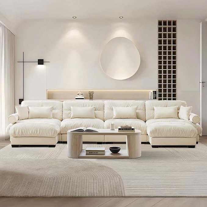 SoarFlash Sectional Sofa Couch, U Shaped Modern Modular Sofa with Solid Wood Legs, Couches Sofas for Living Room Apartment, Comfortable Couches, Beige