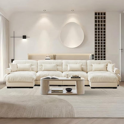 SoarFlash Sectional Sofa Couch, U Shaped Modern Modular Sofa with Solid Wood Legs, Couches Sofas for Living Room Apartment, Comfortable Couches, Beige