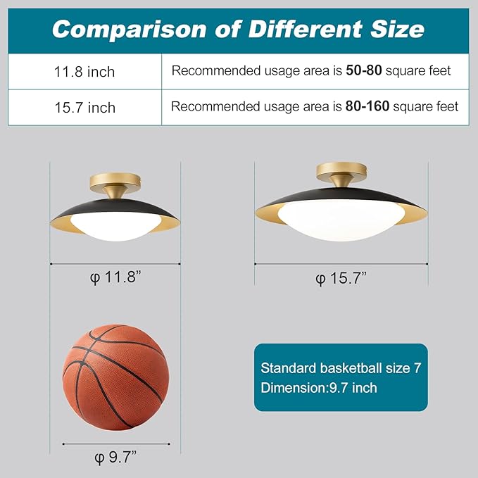 Dimmable Small Mid Century Modern Flush Mount Ceiling Light with Acrylic Shade,Black and Gold LED Ceiling Lights,5CCT 2700K-6000K Light Fxiture for Hallway Entryway Bedroom Kitchen Laundry Room 11.8in