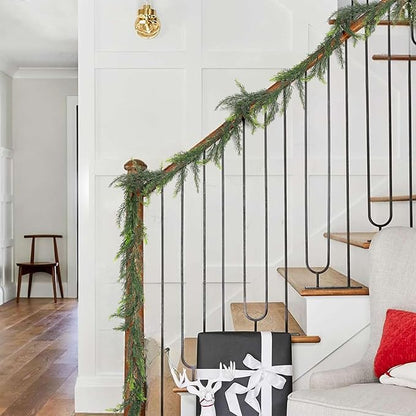 Artificial Christmas Garland Decoration 5.9 Ft Norfolk Pine Garland Winter Garland for Fireplace Stairs Cabinet Home Table Outdoor Snow Style Decor (1 Pc)