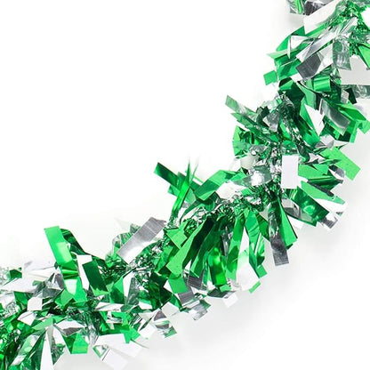Anderson's Metallic Green & Silver Sparkle Glitter Tinsel Twist Garland, 25ft Holiday Decoration, Christmas Tree Trim, Parade Float Decor, Party Supplies, Graduation, Indoor/Outdoor Event Garland