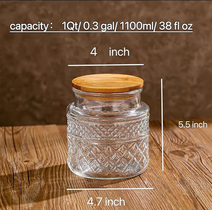 Glass Storage Jar, 38 FL OZ, Food Canisters with Bamboo Lid, Kitchen Containers Decorative Airtight Glass Jars For Cereal Nuts Snack Candy Cookies Coffee Tea