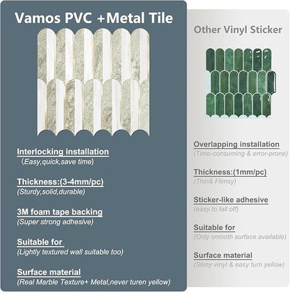 Vamos Tile Peel and Stick Backsplash Seamless Tile,Stick on Backsplash for Kitchen and Bathroom,Light Cream Green Slate and Dolomite White PVC Self Adhesive Mosaic Tiles (10 Sheets)