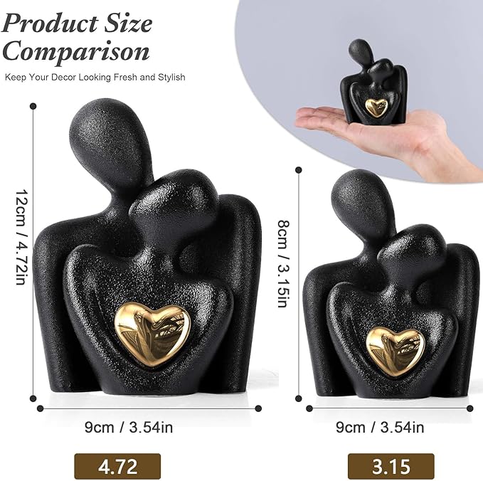 Mini Couple Statue Tv Stand Decor Items for Living Room Home Decor,Bedroom Decor for Couples Sculpture for Anniversary Wedding,Love Gifts for Couples 2025,Knick Knacks for Shelve (Black, 3.15in)