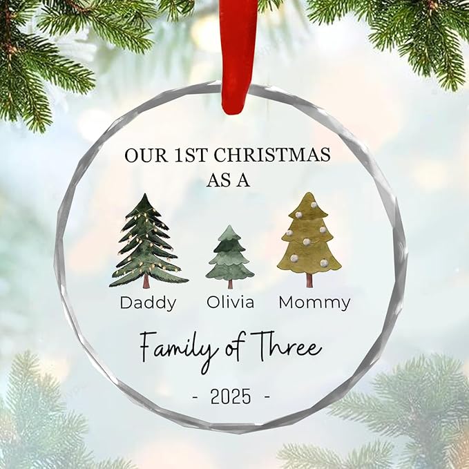 Shaant Personalized Christmas Glass Ornaments 2025, Family of Four Ornaments, Personalized New Baby's First, Family of 3, 4, 5, 6 First Christmas Ornament