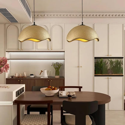 JAYMP 40cm Modern Pendant Light for Dining Room Kitchen Island Light Hanging Lamp E26 Base Japanese Wabi-Sabi Style Bird Nest Shape Lighting Fixture,1 Pack(Matte Gold,D Shape, 40cm/15.7inch)