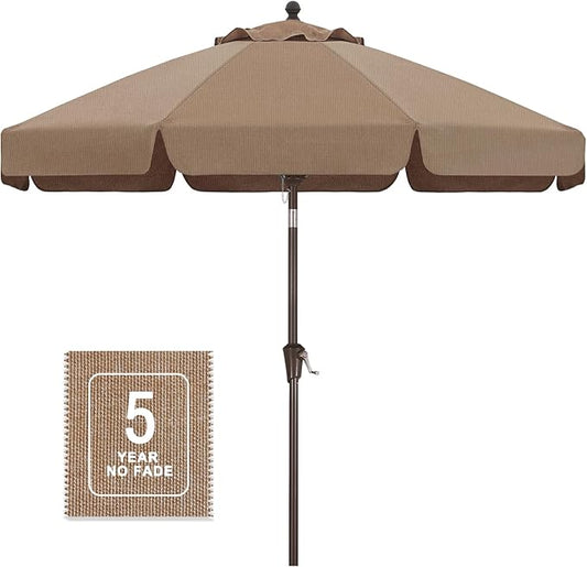 MASTERCANOPY 9ft Olefin Valance Patio Umbrella with Tilt Crank, 5-Year-Non-Fading Canopy & 8 Fiberglass Ribs for Deck, Patio, and Garden, Khaki