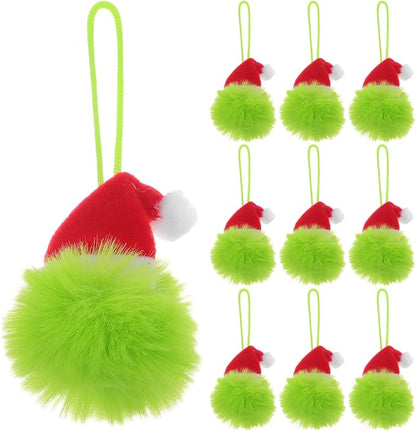 TOYANDONA 10PCS Faux Fur Pom Pom Ball - Furry Christmas Ball Ornaments with Santa Hat Tree Christmas Hanging Decorations for Party Supply Fireplace Mantel Wall Decor