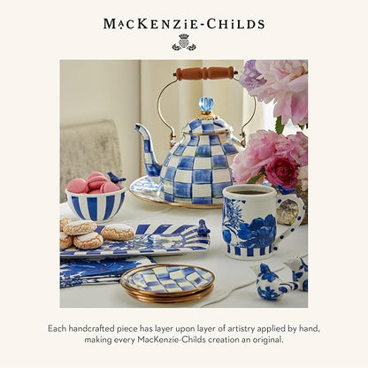 MACKENZIE-CHILDS Enamel Mug, Cute Enamelware Coffee and Tea Mug, Unique Drinkware, 16 Ounces, Blue-and-White Royal Check, Set of 4