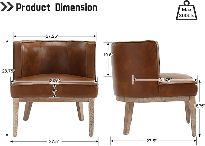 Comfy Barrel Chair Mid Century Modern Accent Chair with Solid Wood Leg Upholstered Reading Arm Chair Faux Leather Waiting Room Round Side Chairs for Small Spaces Living Room Bedroom Office, Brown