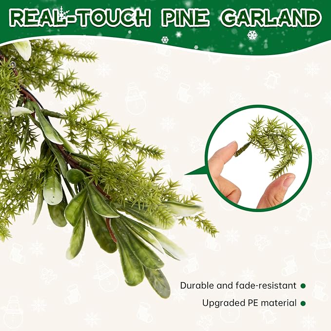 Bluesea 6FT Artificial Norfolk Pine Garland, Real Touch Pine Garland, Faux Christmas Greenery for Table Mantle Fireplace Indoor Outdoor Xmas Decorations (1 Pcs)