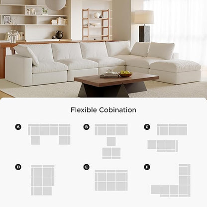Acanva Oversized Modular Sectional Cloud Couch, Free Combination Minimalist Sofa with Shredded Latex Filled Cushion and Removable Slipcovers for Living Room, Apartments, Home Office, Corner Piece