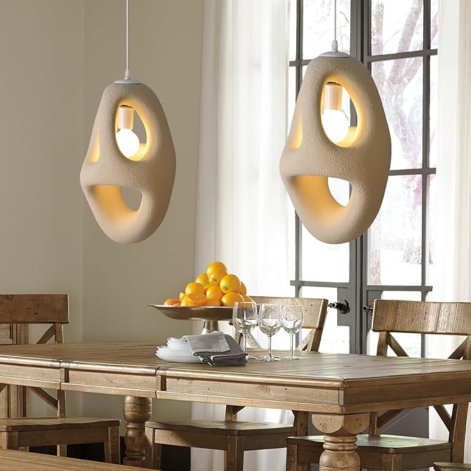 1 Light EPS Chandelier for Dining, Nordic Bedroom Cement Pendant Fixture, Concrete Ceiling Hanging Modern Wabi Sabi 11.81''W Lamp Over Kitchen Bar