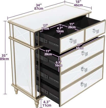 DWVO Gold 5 Drawers Dressers for Bedroom, 35" Accent Chest with Drawers