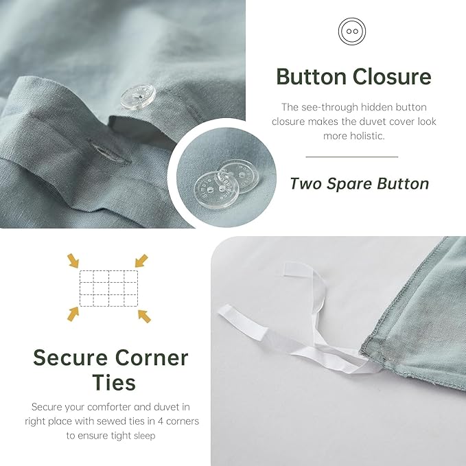 Simple&Opulence 100% Linen Duvet Cover Set, Natural French Flax Dusty Blue Duvet Cover Twin Size, Breathable Soft Comfy Linen Bedding Comforter Cover with 1 Pillowcase(Dusty Blue, 68"x86")