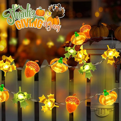 Coquimbo Fall Decorations Thanksgiving for Home, 10FT 30 LED Pumpkin Maple Leaf Lights Battery Operated Fairy String Lights Autumn Harvest Table Indoor Outdoor Decor Halloween Party Decorations Gifts
