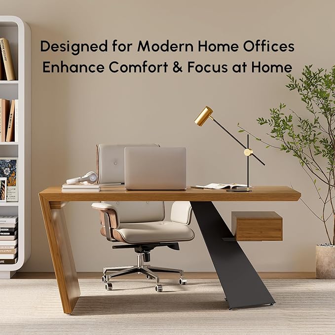 homary 63" Rustic Industrial Writing Desk, Home Office Desk with Drawer Natural Wooden Desk Home Office Computer Desk