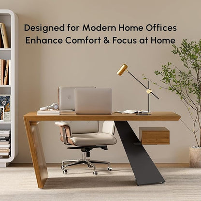 homary 63" Rustic Industrial Writing Desk, Home Office Desk with Drawer Natural Wooden Desk Home Office Computer Desk
