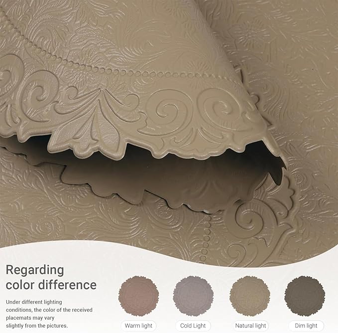 Noctiflorous Round Faux Leather 15 Inch Placemats Set of 4 Waterproof Wipeable Heat Resistant Tablemat for Dining Table Kitchen Non Slip Oilproof Table Place Mat for Indoor Outdoor(A Brown, 4)