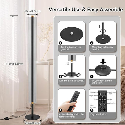 NUÜR Modern Floor Lamp, Dimmable Standing Lamp with Remote Control, Stepless Adjustable Colours & Brightness, Industrial Lighting for Living Room, Bedroom, Office (LED Floor Lamp)
