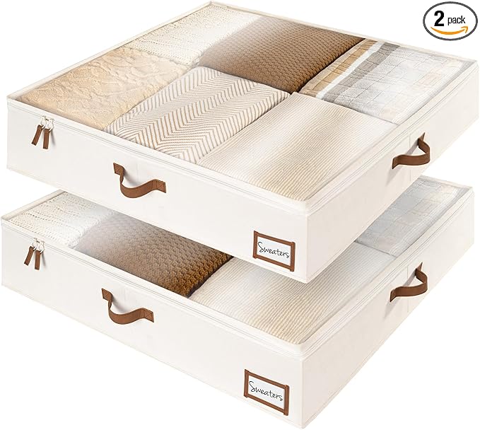 StorageWorks Underbed Storage Box, Under Bed Clothes Organizer With Sturdy Structure and Ultra Thick Fabric, 33" L x 31" W x 6 ¾ "H, 2 pack