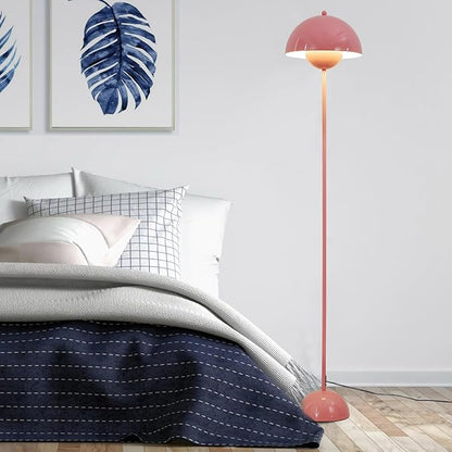 Modern Floor Lamp for Living Room, Industrial Tall Standing Lamp for Bedroom, Metal Shade Reflecting Light Reading Floor Lamp for Office, Nursery Room, Corner(Light Pink)