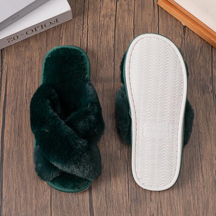 Women's Slipper Memory Foam Cross Band Fuzzy Slippers Open Toe Cozy House Slippers Cozy Plush Bedroom Indoor Outdoor