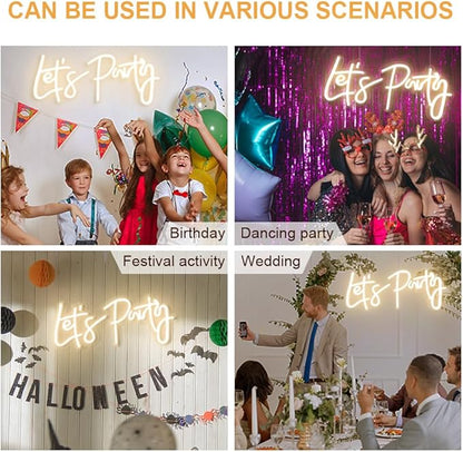 DIVATLA Let's Party Neon Sign for Decor, Large 23"X10" Light Up LED Signs for Birthday, Prom, Wedding Decoration, Celebrations, Warm White