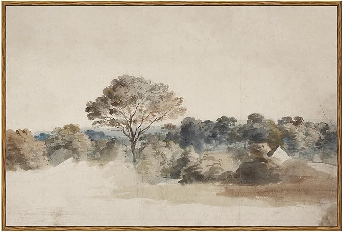 KBKBART Framed Vintage Neutral Wall Art Prints, Antique Rustic Muted Landscape Canvas Painting, Retro Countryside Nature Wilderness Illustrations Farmhouse Decor, Neutral Vintage Decor Ready To Hang