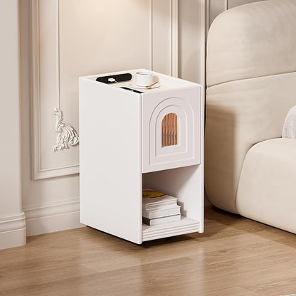 homary Modern Narrow White Nightstand with USB Port & Sensor Light, Smart Bedside Table with Charging Station for Bedrooms Living Rooms