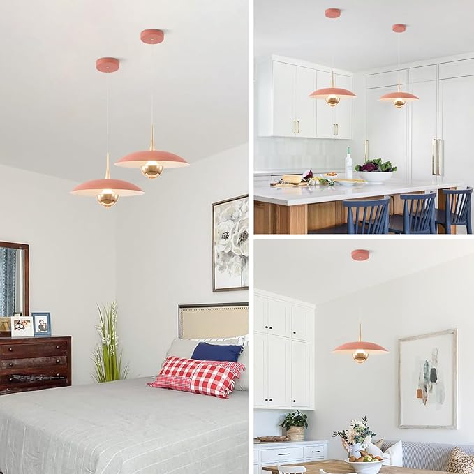 Modern LED Hanging Lamp Mini Indoor Ceiling Light with Pink Shade Bedside Gold Pendant Light for Kitchen Bedroom Hallway