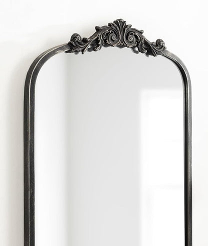 Kate and Laurel Arendahl Vintage Arched Tall Panel Mirror, 18 x 58, Antique Black, Traditional Baroque Full Length Mirror with Ornate Garland Inspired Crown for Bedroom Body Mirror Decor