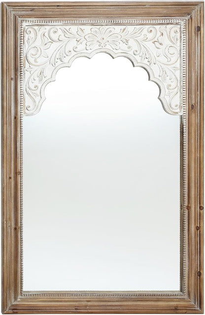 LuxenHome Rectangular Wall Mirror 43" x 27.5" Large Natural Wood Frame Wall Mounted Decorative Farmhouse Accent Mirror for Bathroom Bedroom Entryway Living Room