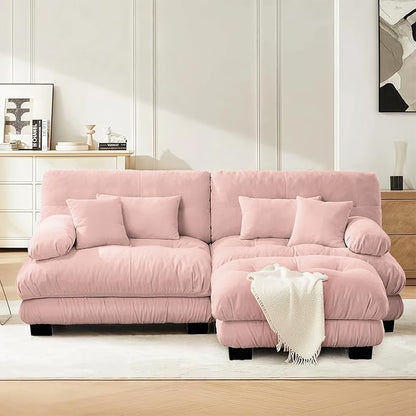 SoarFlash L Shaped Couches for Living Room, Small Sectional Sofa Set with Reversible Chaise, Modern Designed Sleeper Sofas and Modular Couch Function, Suitable for Small Spaces in Apartment, Pink