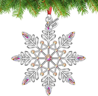 Christmas Snowflake Ornaments 2025 Decorations for Christmas Tree, Metal Hanging Rhinestones Ornament Decor, Glitter Crafts Snowflake Decorations Indoor Xmas Gifts for Holidays Winter Annual Keepsake