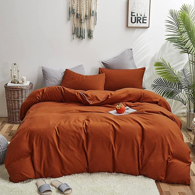 CLOTHKNOW Terracotta Queen Comforter Set 3Pcs Burnt Orange Bedding Comforter Sets Rust Queen Comforter Soft Caramel Queen Size Comforter Sets