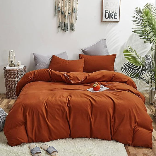 CLOTHKNOW Burnt Orange King Size Comforter Set Rust Bedding Comforter Sets Cinnamon Comforter Soft Rust Brownish Comforter with 2 x Pillow Cases