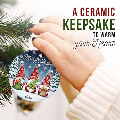 ZAGKOO Gnome Christmas Ornaments 2025 - Gnomes Gifts for Women - Gnome Ornament for Christmas Tree, Winter Gnomes Merry Xmas Decoration for Tree - Ceramic Dated Hanging Ornament 2025 Decoration