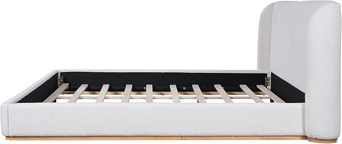 King Size Bed Frame, Upholstered Cloud Boucle Platform Beds Frames with Headboard, Anti-Collision Soft Rounded Corners Footboard, No Box Spring Required, Easy Assembly (36" White, King)