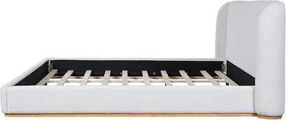 King Size Bed Frame, Upholstered Cloud Boucle Platform Beds Frames with Headboard, Anti-Collision Soft Rounded Corners Footboard, No Box Spring Required, Easy Assembly (36" White, King)