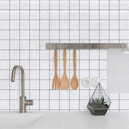 Alwayspon 10 Sheets 10"x10" White 3D Vinyl Backsplash Tiles, Self-Adhesive Peel and Stick Wall Tile Stickers Stick on Subway Tiles for Kitchen Bathroom Wall