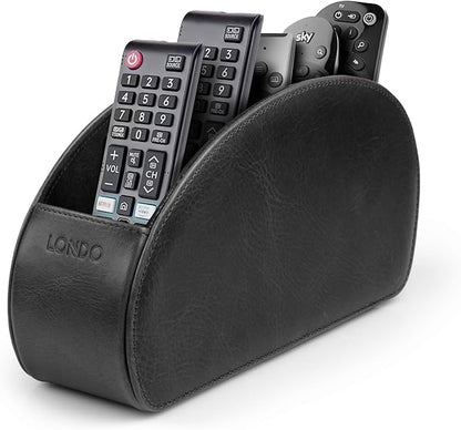Londo Remote Control Holder with 5 Pockets - Store DVD, Blu-Ray, TV, Roku or Apple TV Remotes - Italian Genuine Leather with Suede Lining - Slim, Compact Living or Bedroom Storage