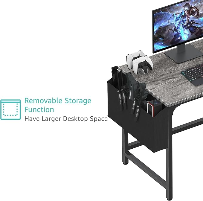 Lufeiya Computer Desk with Fabric Drawers, 40 Inch Gaming Desk for Small Space Home Office, Modern Simple Study Writing Table PC Desks for Bedroom, Gray