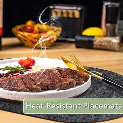 Placemats for Dining Table Set of 4 Non-Slip, Heat Resistant Oval Leather Placemat Double Layer, Waterproof Table Mats Easy to Clean for Kitchen Dining Room Coffee Office Table, Charcoal